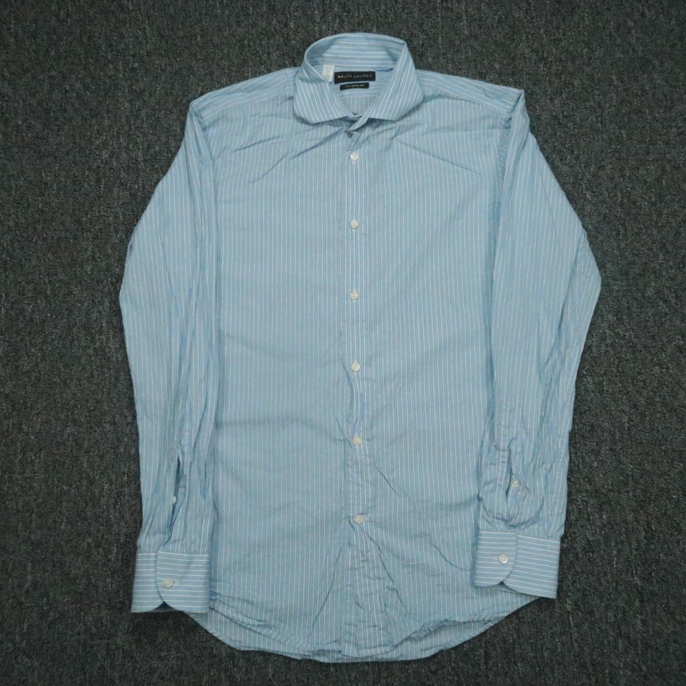 Ralph Lauren Black Label Shirt Men Small 15 Blue Striped Tailored Fit Button Up